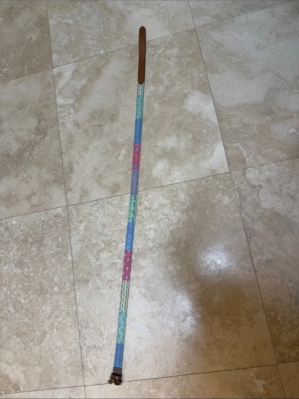 Vineyard Vines Multicolor Patchwork Print Leather-End Belt